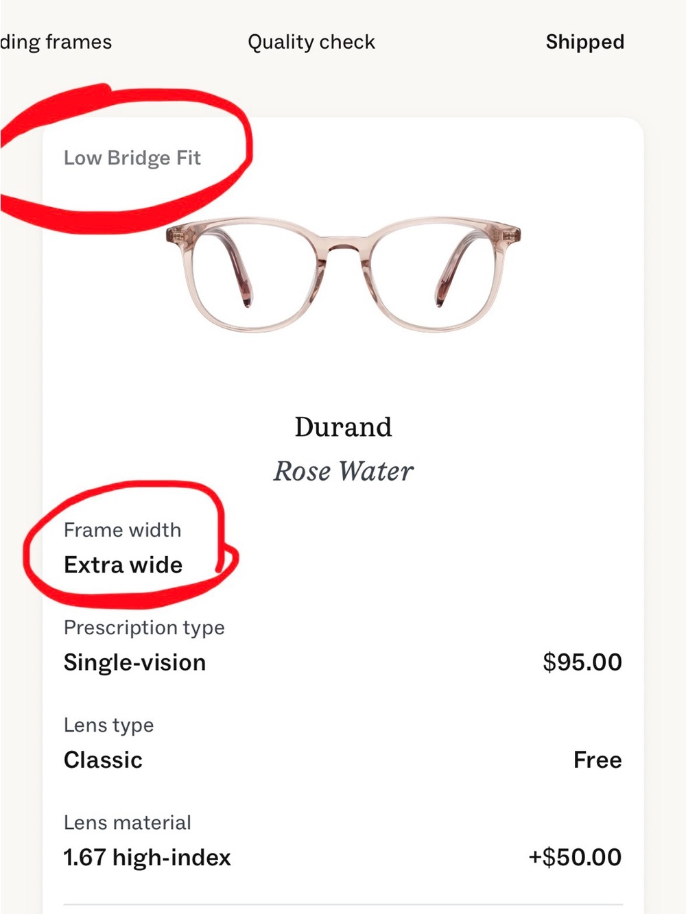 Warby Parker Durand Rose Water Extra Wide Low Bridge Fit 55-20-150 Frames only - Picture 2 of 11